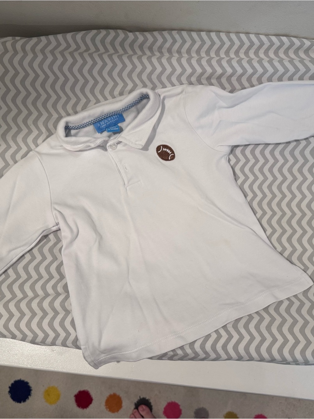 ANAVINI size 3T White Long-Sleeve Kids Polo with Football Patch